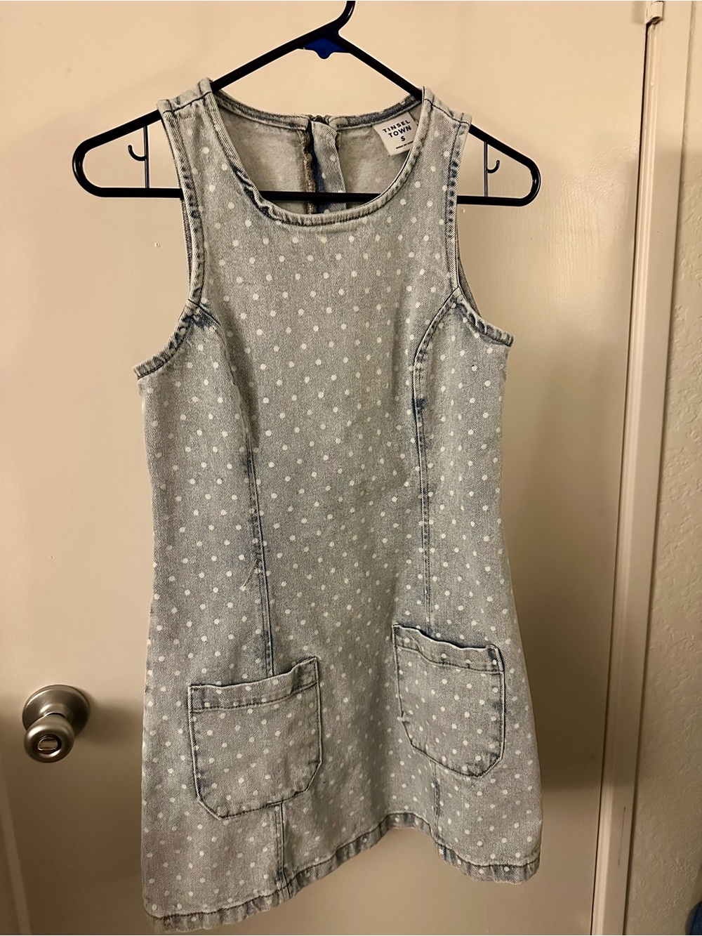 Tinsel Town (Kohl's) Light Wash Denim Dress with White Polka Dots